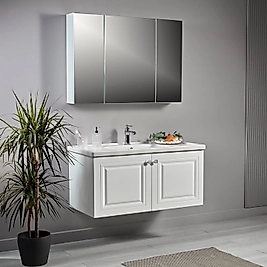 100 cm Beyaz Banyo Dolabı | MDF Lam, Seramik Lavabolu – Beysan