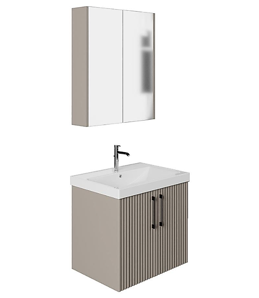 80 cm Banyo Dolabı | MDF Lam, Membran Kapaklı , Seramik Lavabolu – Beysan