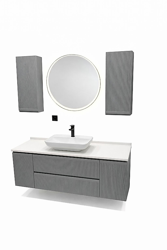 Banyo Dolabı  I Antrasit Renk ,Lavabolu, Membran Kapak, MDF-BEYSAN