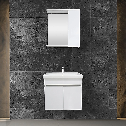 65 cm Beyaz Banyo Dolabı | MDF Lam, Seramik Lavabolu – Beysan