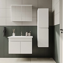 Beyaz Banyo Dolabı Seti – Havlu Dolaplı | Seramik Lavabolu, Modern Tasarım – Beysan