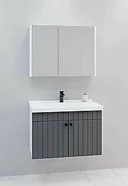 80 cm Banyo Dolabı -Antrasit Renk ,Lavabolu, Membran Kapak, MDF-BEYSAN