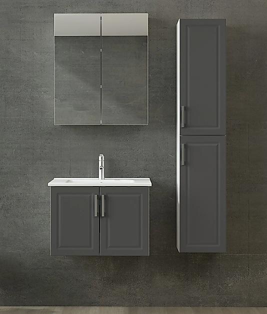 65 cm Banyo Dolabı ve Havlu Dolabı  -Antrasit Renk ,Lavabolu, Membran Kapak, MDF-BEYSAN