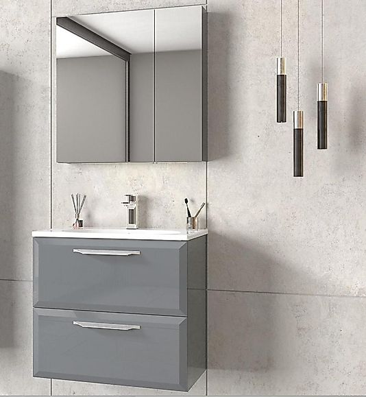 80 cm Banyo Dolabı -Antrasit Renk ,Lavabolu, Membran Kapak, MDF-BEYSAN
