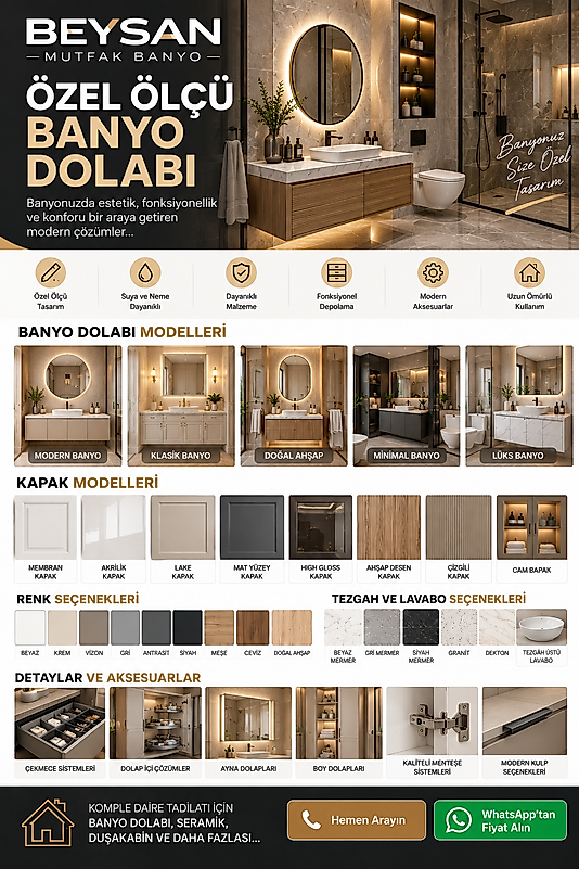 KOMPLE DAİRE TADİLATI ÖZEL ÖLÇÜ BANYO DOLABI