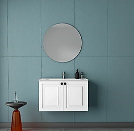 Beyaz Banyo Dolabı -  Yuvarlak Aynalı, Duvara Asılı, Membran Kapak-BEYSAN