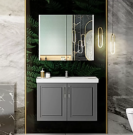 80 cm Antrasit Banyo Dolabı | MDF Lam,Membran Kapaklı , Seramik Lavabolu – Beysan