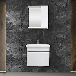 65 cm Beyaz Banyo Dolabı | MDF Lam, Seramik Lavabolu – Beysan