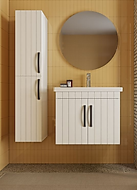 Beyaz Banyo Dolabı Seti – Havlu Dolaplı | Seramik Lavabolu, Modern Tasarım – Beysan