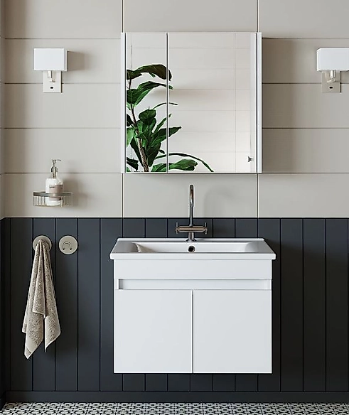 80 cm Beyaz Banyo Dolabı | MDF Lam, Seramik Lavabolu – Beysan