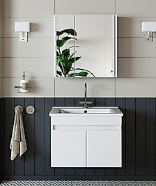 80 cm Beyaz Banyo Dolabı | MDF Lam, Seramik Lavabolu – Beysan