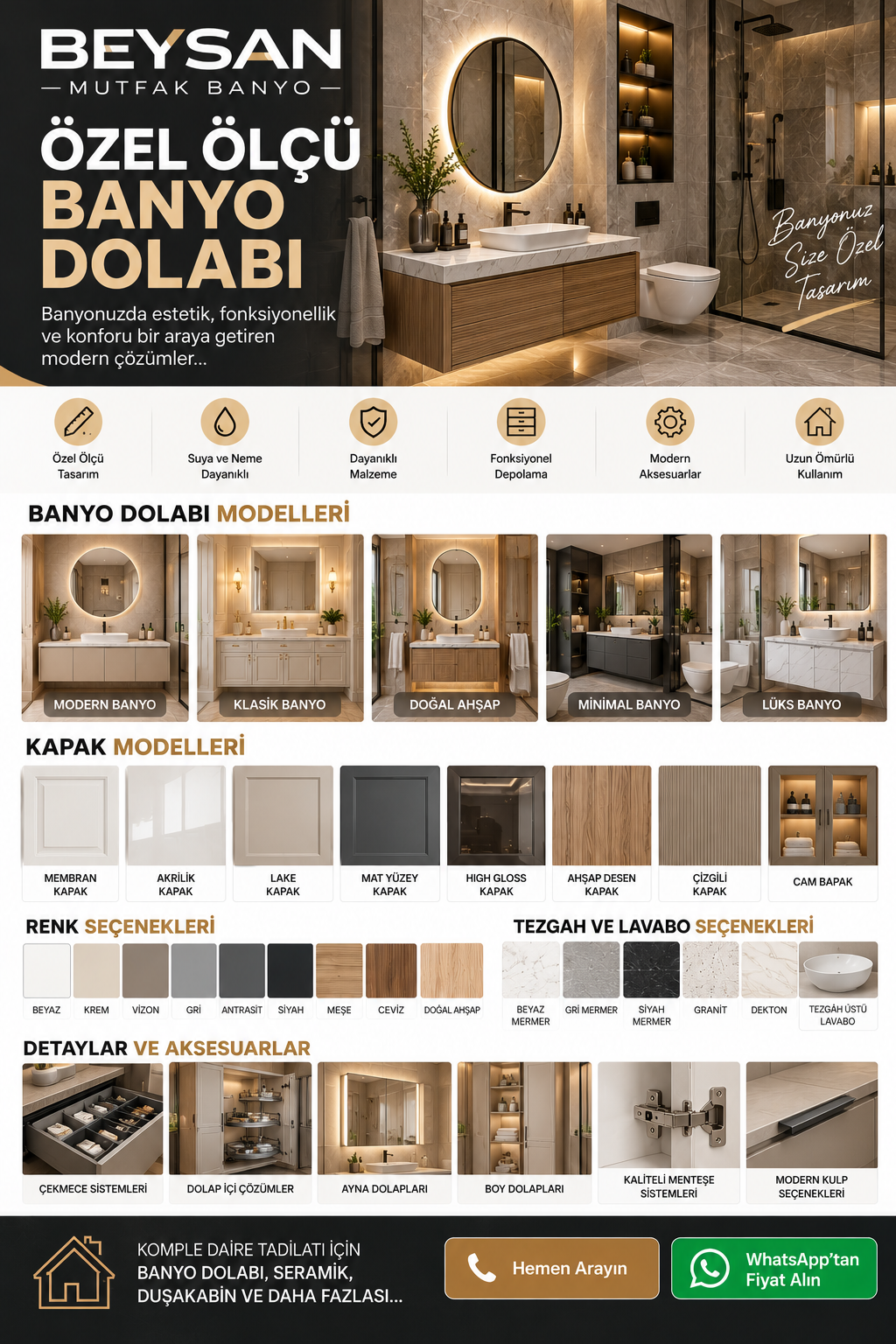 KOMPLE DAİRE TADİLATI ÖZEL ÖLÇÜ BANYO DOLABI